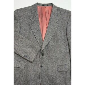 VTG 90s Ron Chereskin Gray Herringbone Flannel Camel Hair Blend Sport Coat 46R